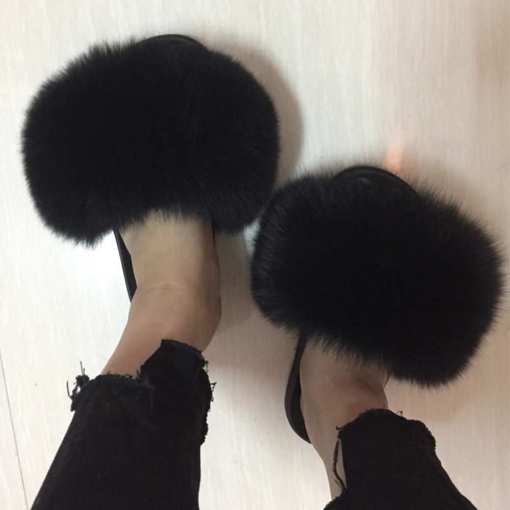 NEW! Real Fox Fur Slides / Fur Slippers - Picture 4 of 6